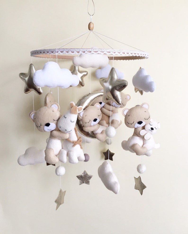 Baby mobile/Teddy bear crib mobile/Nursery decor/Felt beige Etsy