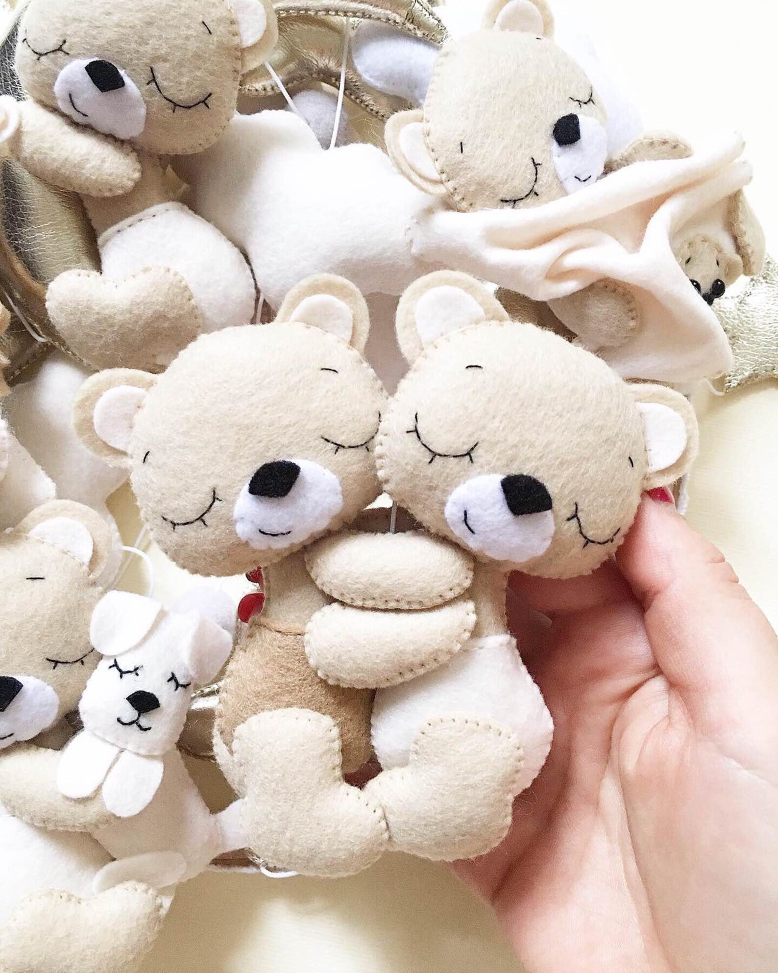 Baby Mobile/teddy Bear Crib Mobile/nursery Decor/felt Beige Etsy