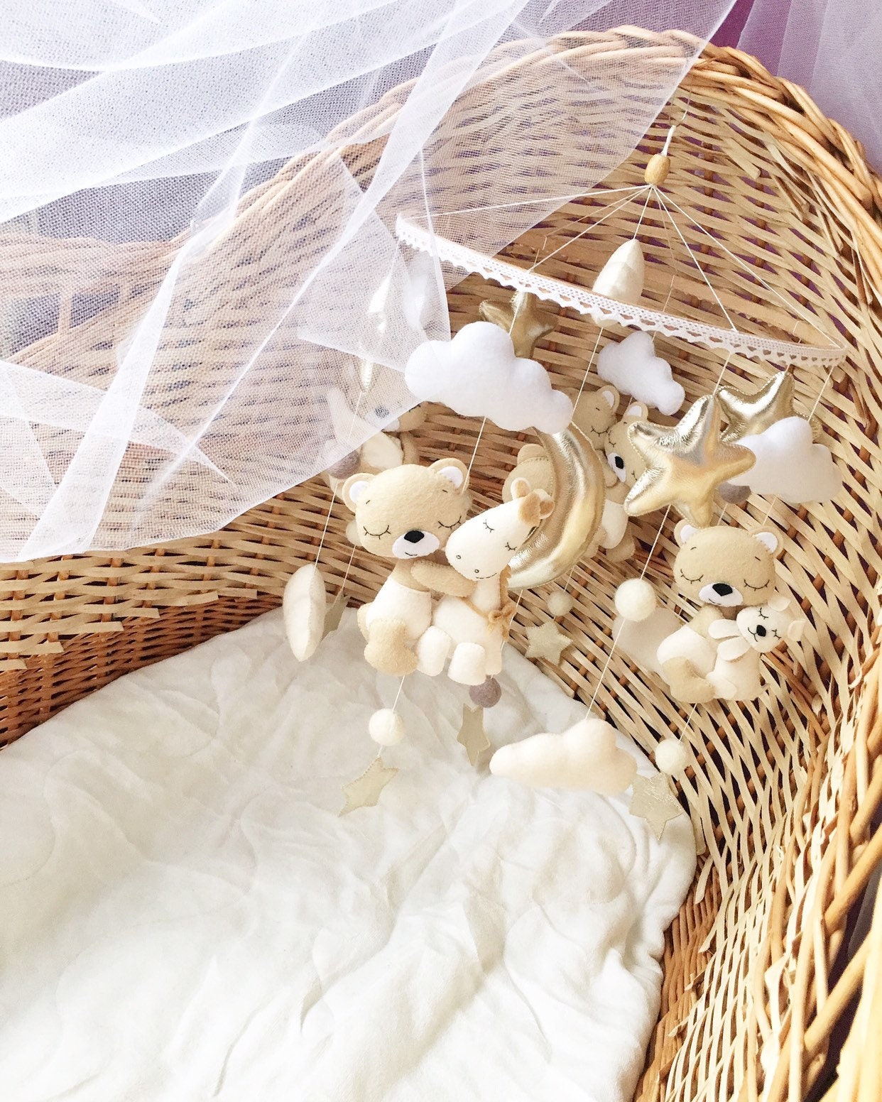 Baby mobile/Teddy bear crib mobile/Nursery decor/Felt beige Etsy