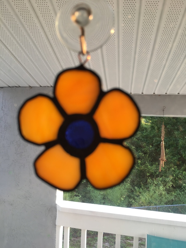 Small 2 5 Inch Yellow And Blue Stain Glass Sun Catcher