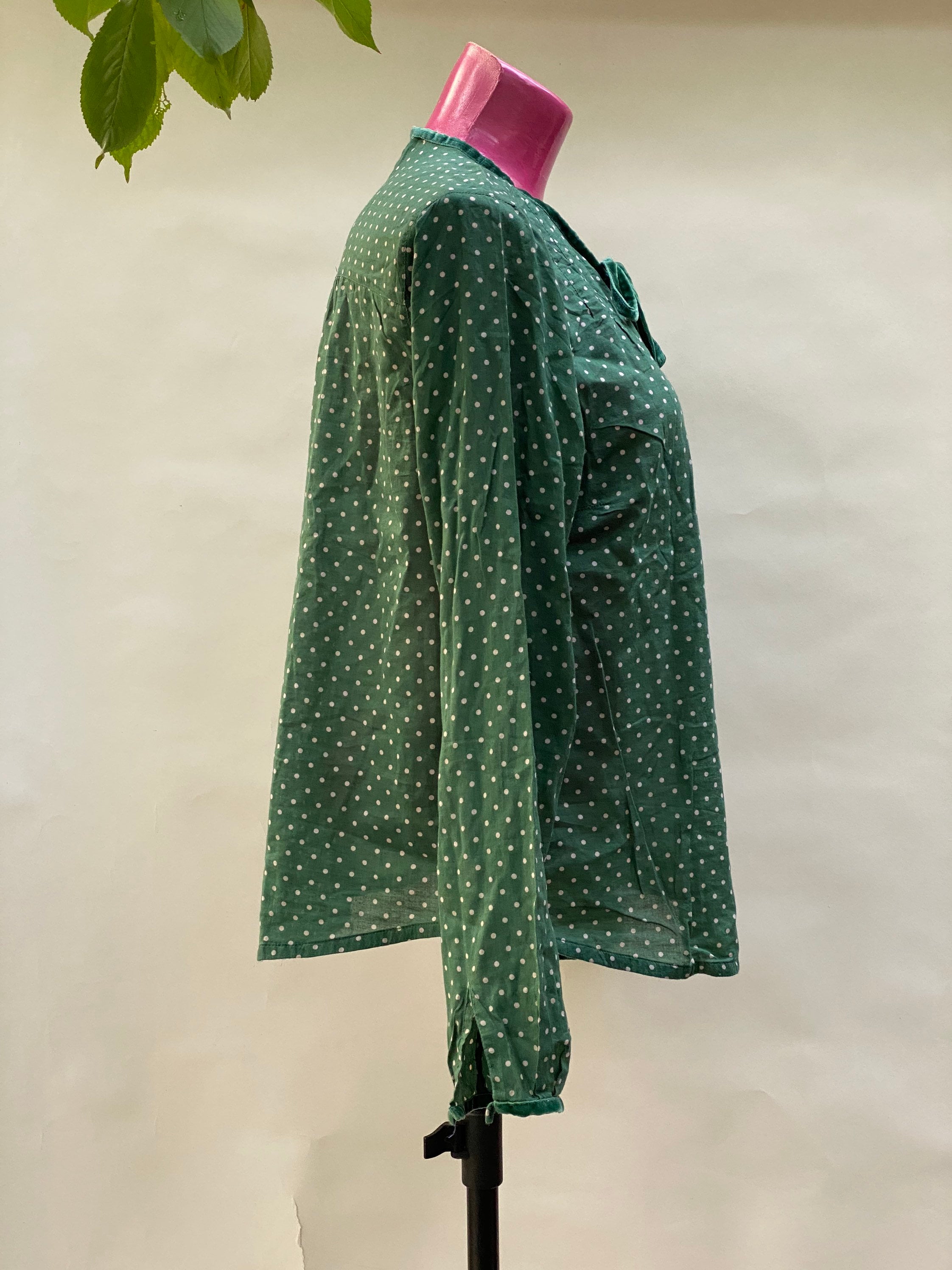 Vintage green polka dot blouse size L | Etsy