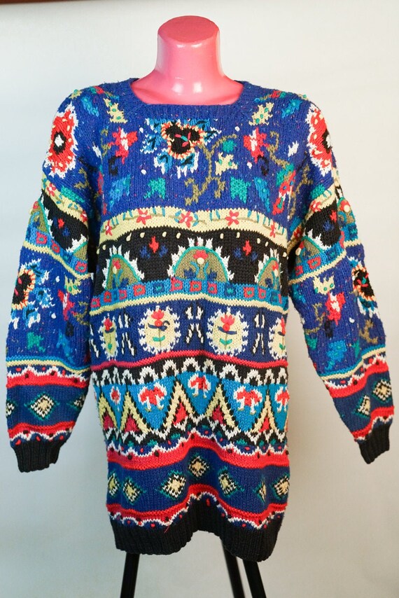 Pullover: Blue Handmade Large Oversize Pullover