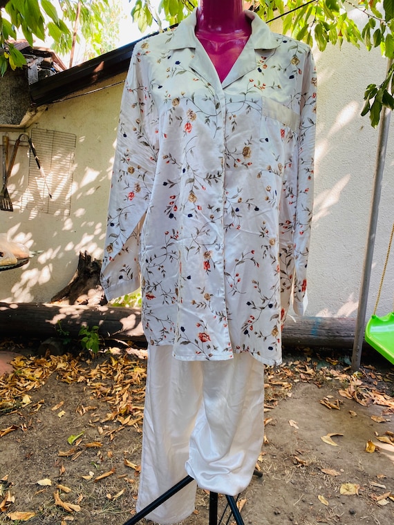 Pajamas: Blue Floral Satin Pajamas