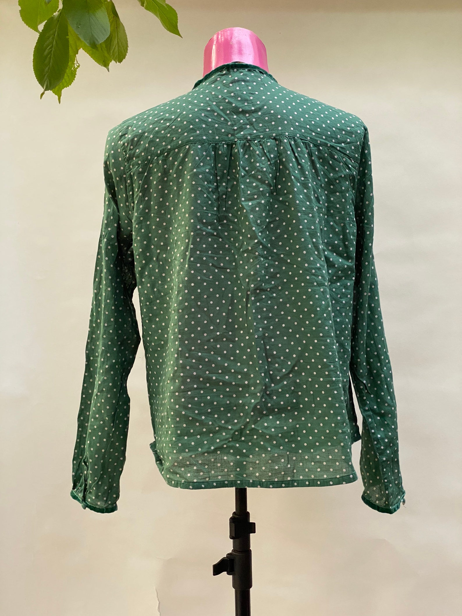Vintage green polka dot blouse size L | Etsy