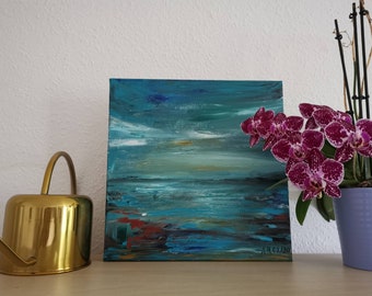 Abstract seascape - stormy skies - original acrylic canvas painting 30x30cm