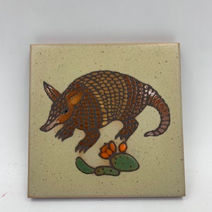 Cleo Teissedre Art Tile Coasters Set Of Four Armadillo And Cactus Design image 8