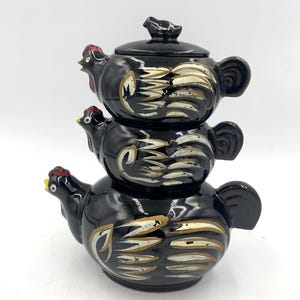 Vintage Redware Stackable Chicken Tea Set Japan