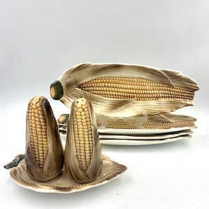 4 Vintage Embassy Corn Plates with matching 3 Piece Salt Pepper And Underplate