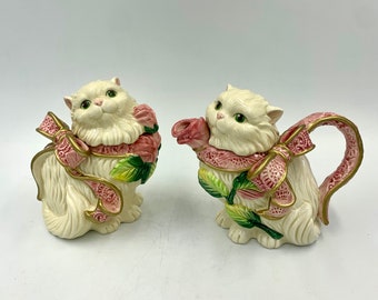 Fitz And Floyd Kittens And Roses Creamer And Sugar Set New In Box