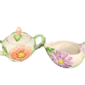 Fitz And Floyd Spring Flowers Creamer And Lidded Sugar Bowl