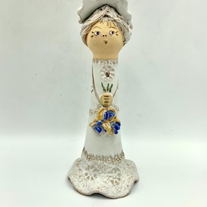 ENIKŐ GYŐRBÍRÓ Hungarian Ceramic Figurine Girl With Hat And Flowers Handmade 1960’s