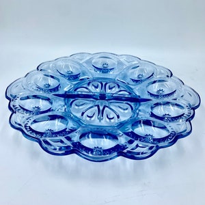 LE Smith Moon And Stars Ice Blue Deviled Egg Plate Platter Hard To Find