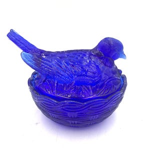 Vintage Dove On Nest Candy Dish Cobalt Blue By Heisey.