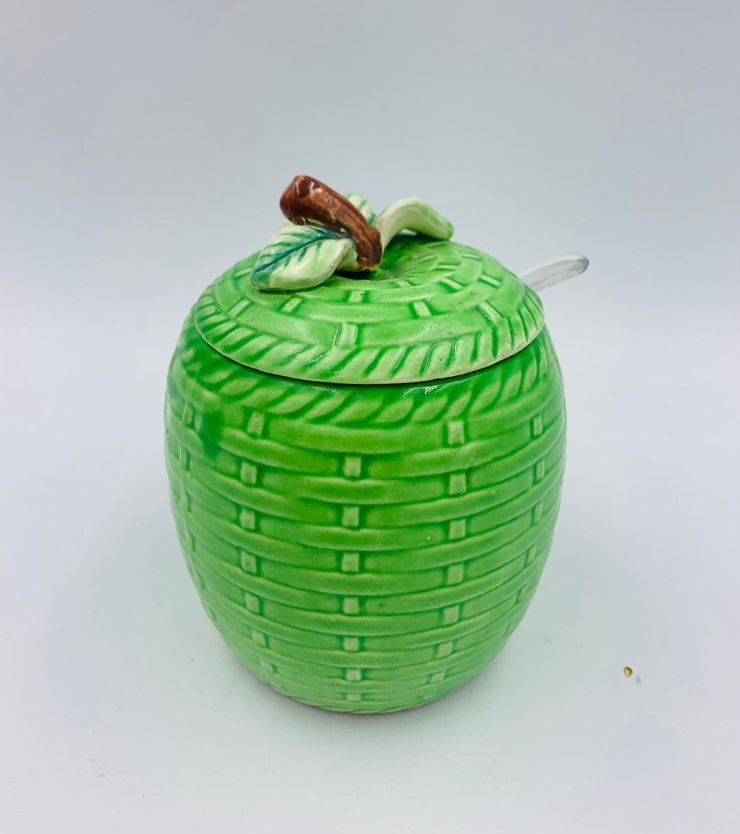Vintage Ceramic Basketweave Green Apple Sugar Bowl Made in Etsy