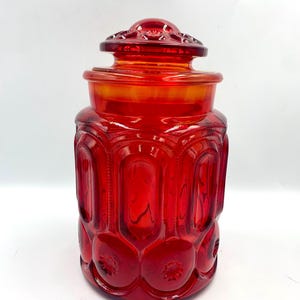 L.E. Smith Moon And Stars Amberina Canister With Lid 9 Inch