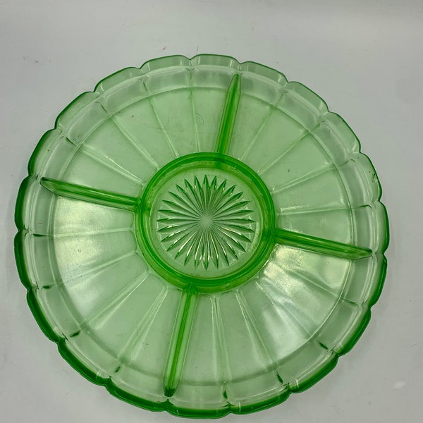 Uranglas Geteilt Schale Relish Gewürz Tablett Depression Glas Hazel Atlas