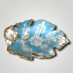 Ceramic Leaf Shaped Trinket Dish Ring Dish Hand Painted Made In Italy
