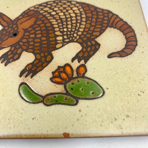 Cleo Teissedre Art Tile Coasters Set Of Four Armadillo And Cactus Design image 6