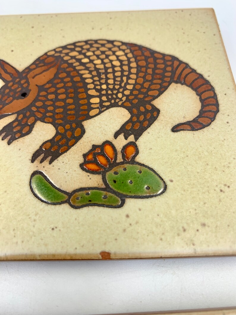 Cleo Teissedre Art Tile Coasters Set Of Four Armadillo And Cactus Design image 6