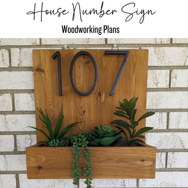 House Number Sign DIY Woodworking Plans - PDF Drawing Instructions Cut List Instant Download Plans for Woodworking