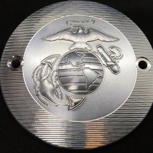 USMC 3D CNC Machined Custom Harley Point & Triumph Primary Covers Engraved