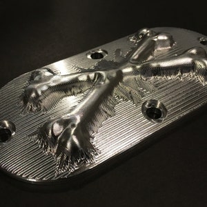 3D CNC Machined Custom Harley Primary Chain Access Cover Engraved Cross Bones