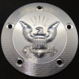 US Navy 3D CNC Machined Custom Harley Point & Triumph Primary Covers Engraved