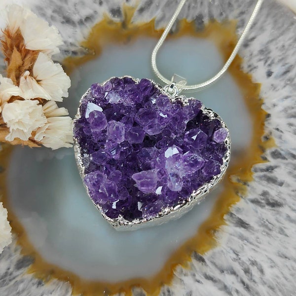 Natürlicher Amethyst Cluster Herz Anhänger