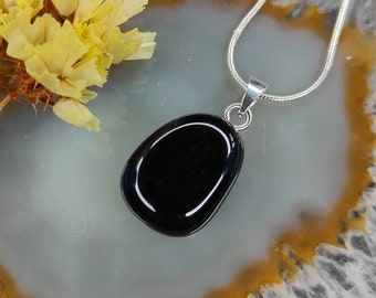 Natuurlijke zwarte obsidiaan hanger zilver 925