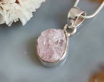 Natural Rough Morganite Pendant/ Silver 925