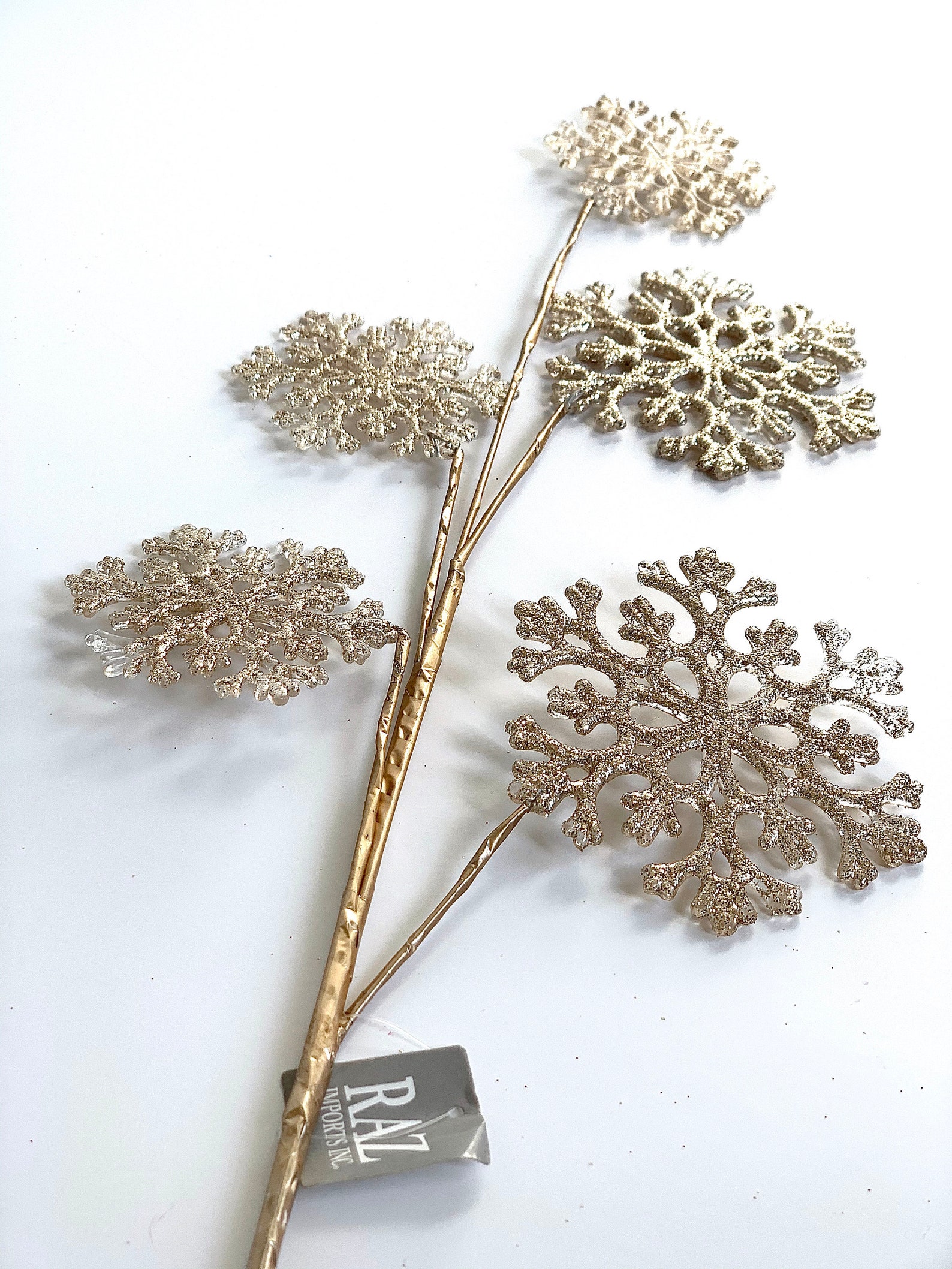 Snowflake pick Christmas Tree Pick Champagne Christmas RAZ Etsy