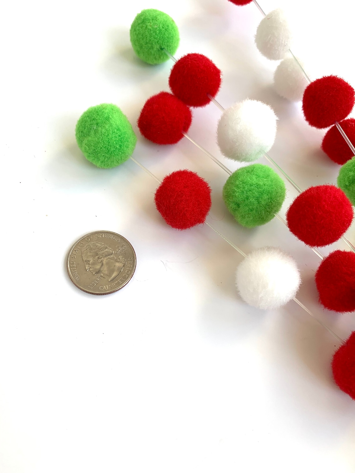 Red Green and White Pompom Pick Christmas Tree Pick Floral Etsy