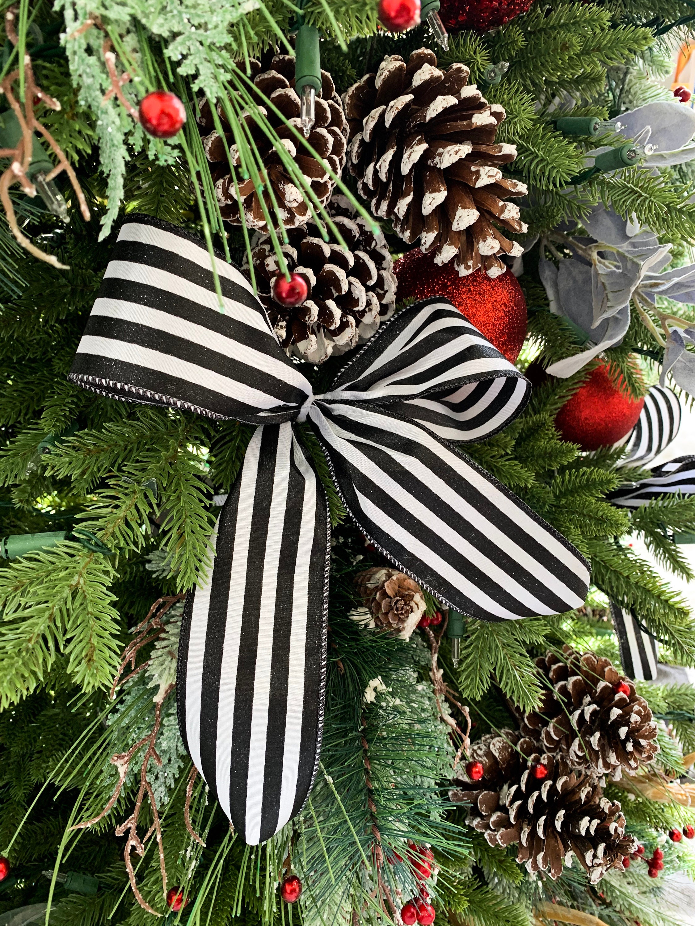 Black white modern bow Christmas Holiday decor