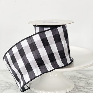 4” Black & White Buffalo Plaid Wired Ribbon- 10 yards