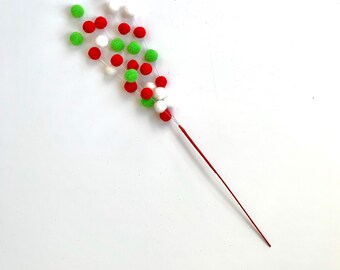 Christmas Pom-Pom Pick: Red, Green, and White Tree Decor (21" Long)