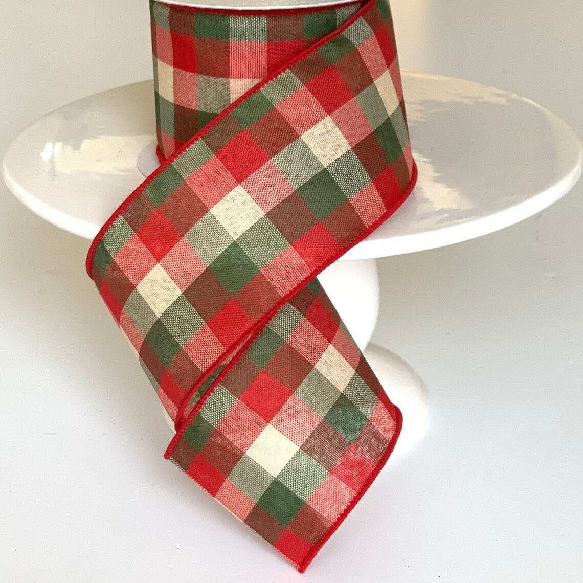 Premium Red and Green Plaid Wired Ribbon DIY Christmas Etsy