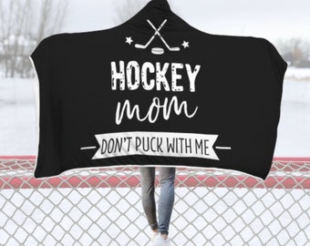 Hockeyfilt med huva, hockeymammapresent, rinkfilt, present till henne, present till mamma, sherpa fleecefilt, julklapp, varm hockeyfilt