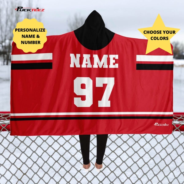 Personalized Hockey Hooded Blanket, Cozy Sherpa Fleece Blanket, Hockey Mom,  Customized Rink Blanket, Hockey Gift for Boys, Hockey Girl