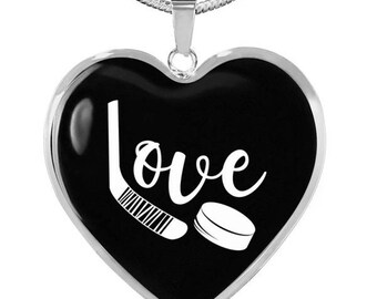 Collana di hockey d'amore personalizzata, collana mamma hockey personalizzata, regalo mamma hockey, ciondolo hockey su ghiaccio, collana ciondolo cuore, regalo per lei
