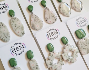 Sage Floral Collection | Polymer Clay Earrings | Dangles