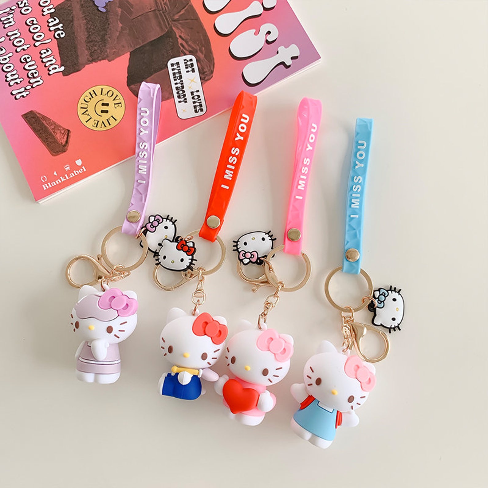 Hello Kitty Keychain With Key Chains Key Ring Holder with Bell Etsy