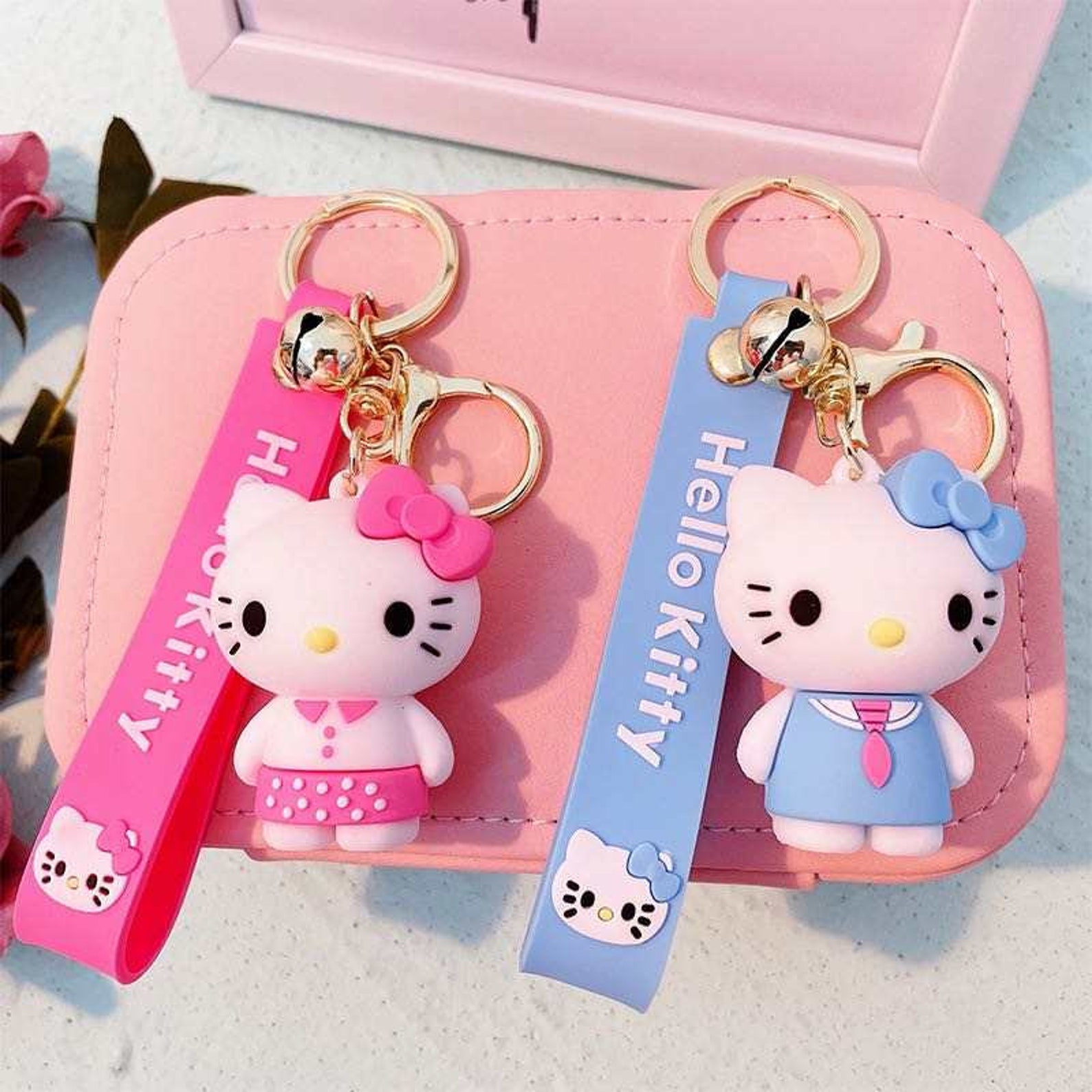 Hello Kitty Keychain With Key Chains Key Ring Holder with Bell Etsy