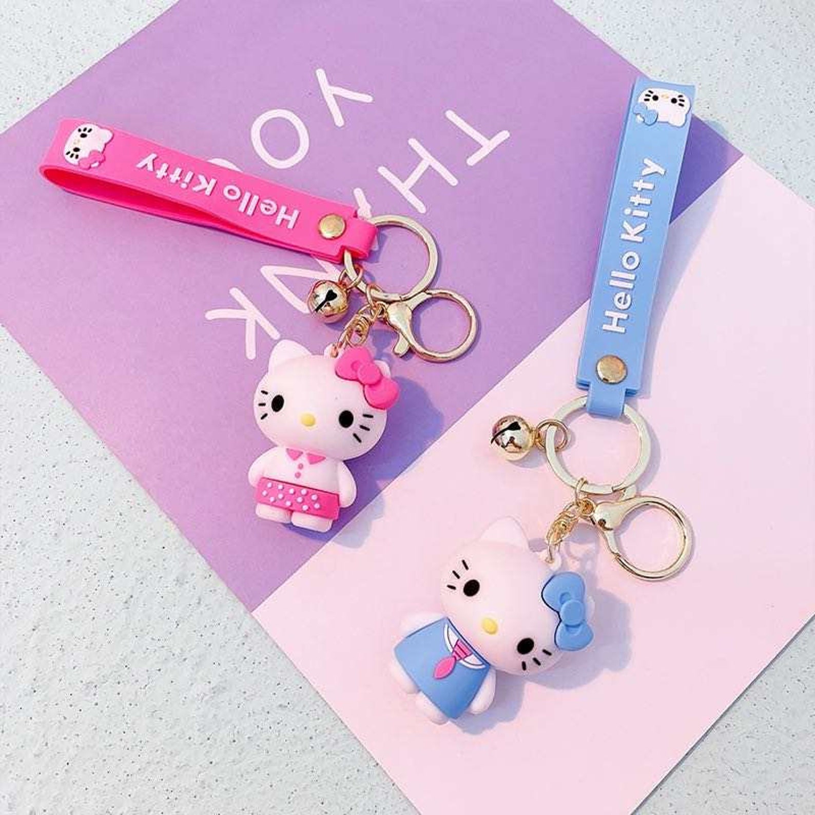 Hello Kitty Keychain With Key Chains Key Ring Holder with Bell Etsy