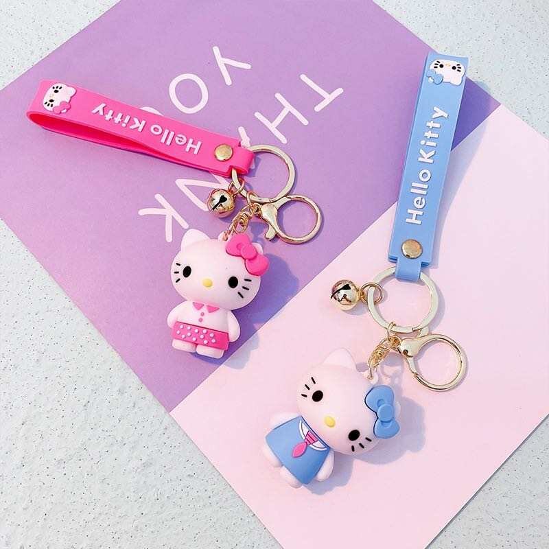 Hello Kitty Keychain With Key Chains Key Ring Holder with Bell Etsy