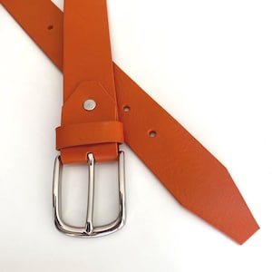 Orangefarbener Ledergürtel unisex | Ledergürtel orange | Gürtelschnalle silber | Herrengürtel | Geschenk für sie | Lederriemen