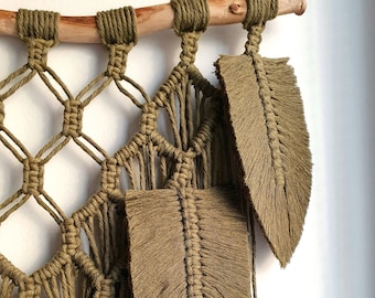 Appeso a parete in foglia Macrame, appeso a parete Macrame, piume Macrame, testiera Macrame