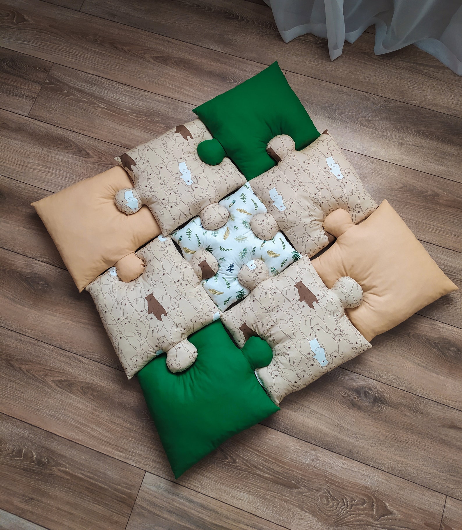 Puzzle Baby Play Mat With Bear Etsy