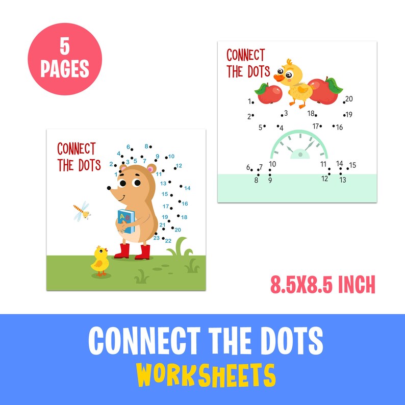 Printable Colored Dot-to-dot Coloring Sheets,5 Pages of Dot-to-dot ...
