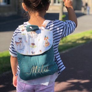 Sac à dos brodé crèche/maternelle « Forêt », broderie prénom, tissus au choix, cartable enfant