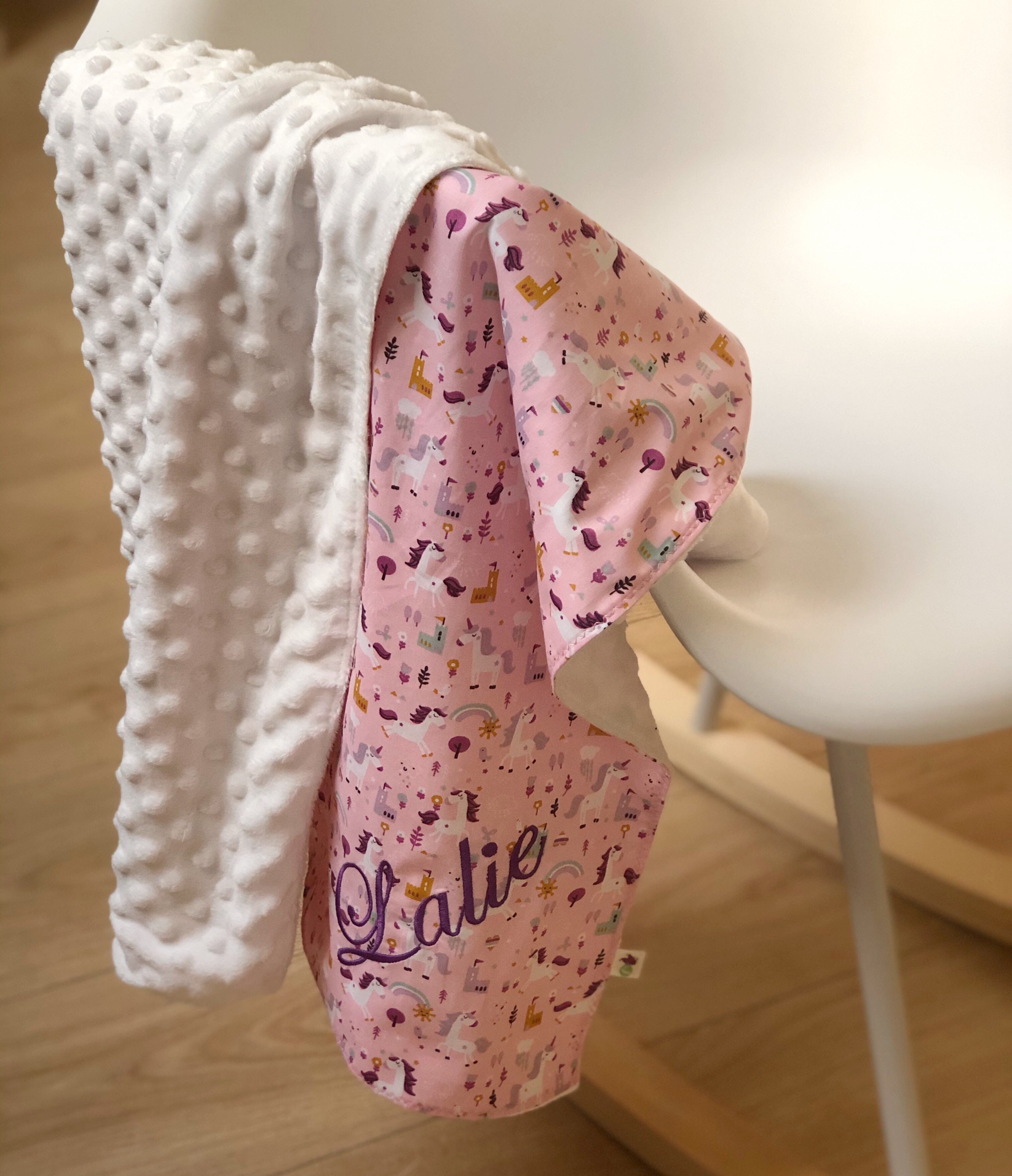 Couverture Bébé Licornes avec Broderie Prénom Au Choix